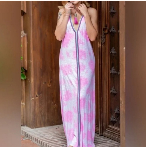 Pitusa Pima Tie-dyed Maxi Sundress / Coverup in Bubble Gum Pink - Picture 1 of 8